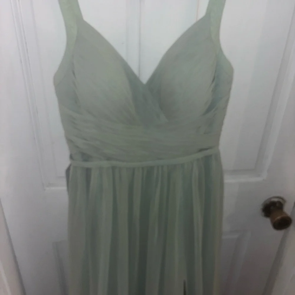 Azazie Sage Green Maxi Dress with Slit - Picture 3 of 6